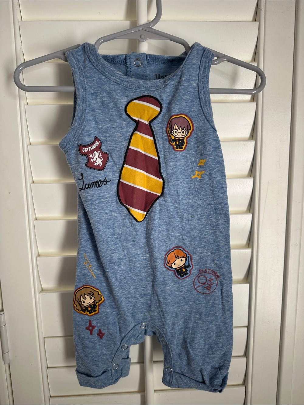 Harry Potter Baby One-Piece Romper with Gryffindor Tie Patches